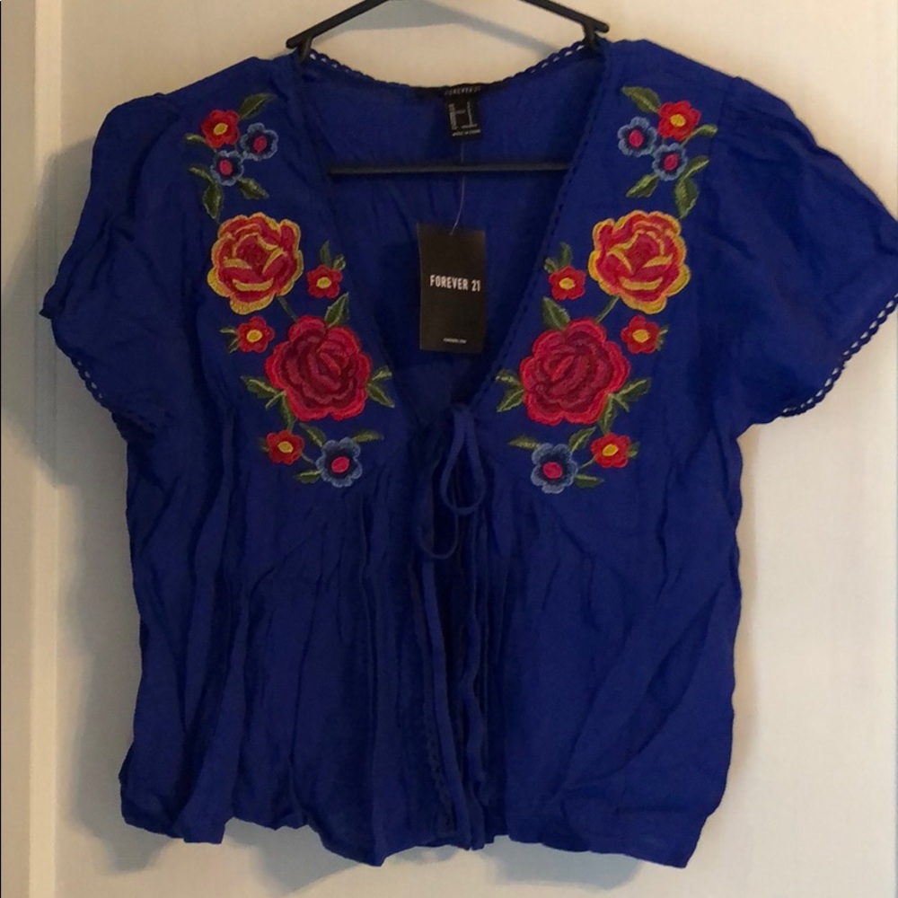 Blue Embroidered Top